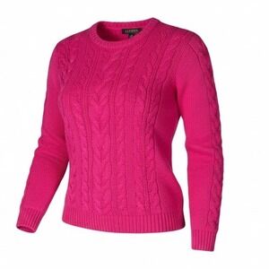 Lauren Ralph Lauren Pink Cable Knit Cotton Blend Crewneck Sweater XL